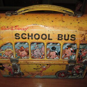 Vintage Walt Disney School Bus Metal Dome Lunch Box Pail 1960's